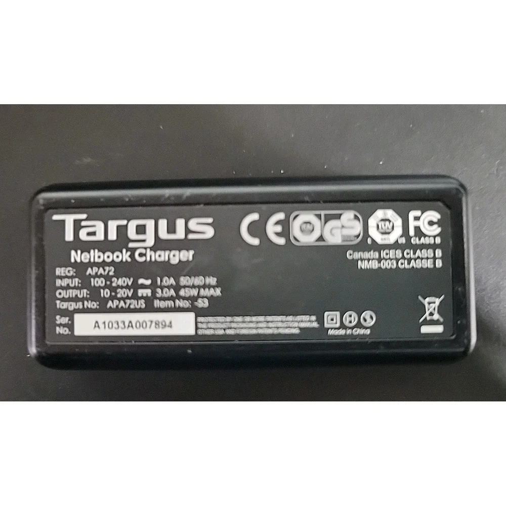 Targus AC/DC Adapter 20.5V Black APA150205 US Plug Barrel Connector Tested